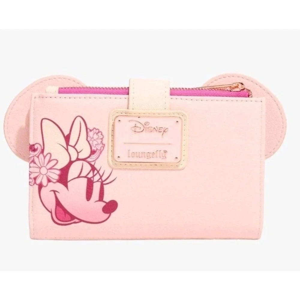 NEW Loungefly Disney Minnie Mouse Embossed Floral Ears Pink Wallet